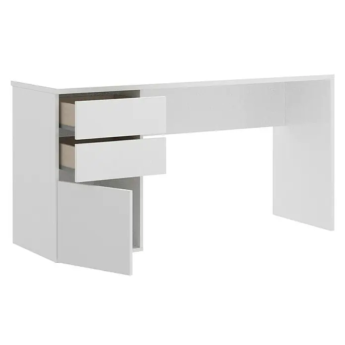 Dekit Mesa de escritorio Shiro - L x An x Al: 60 x 139 x 75 cm, Blanco, Número de cajones: 2 ud. - Escritorio blanco con cajones abiertos, que combina diseño moderno y funcionalidad para el espacio de trabajo.