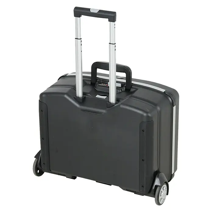 Hepco & Becker Werkzeugkoffer Vision 2100 mit abnehmbaren Trolley - L x B x H: 415 x 540 x 280 mm - Schwarzer Rollenkoffer mit silberfarbenem Griff. Ideal für Geschäftsreisen, der Trolley bietet Komfort und Stil für unterwegs.