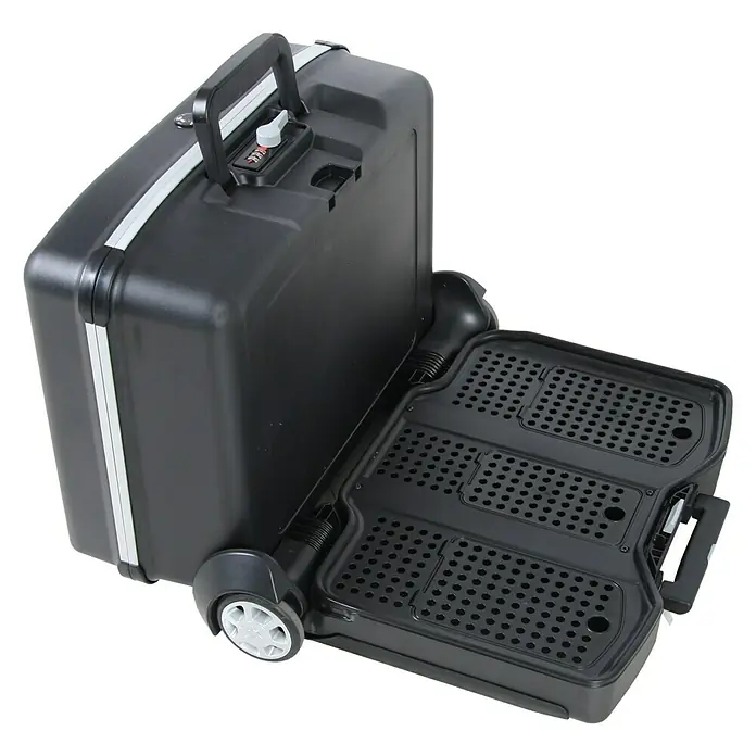 Hepco & Becker Werkzeugkoffer Vision 2100 mit abnehmbaren Trolley - L x B x H: 415 x 540 x 280 mm - Schwarzer Rollkoffer mit ausziehbarer Plattform und Zahlenschloss, ideal für Reisen und Organisation.