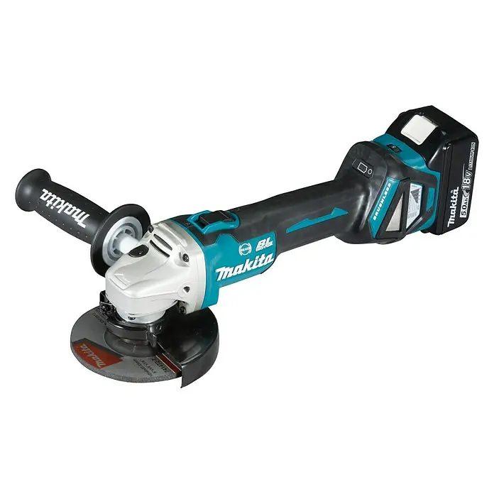 Makita LXT 18V Akku-Winkelschleifer DGA513RTJ - 2 Akkus, 5 Ah, Durchmesser Scheibe: 125 mm - Makita Akku-Winkelschleifer mit Zusatzhandgriff, ein leistungsstarkes Werkzeug für verschiedenste Schleifarbeiten.