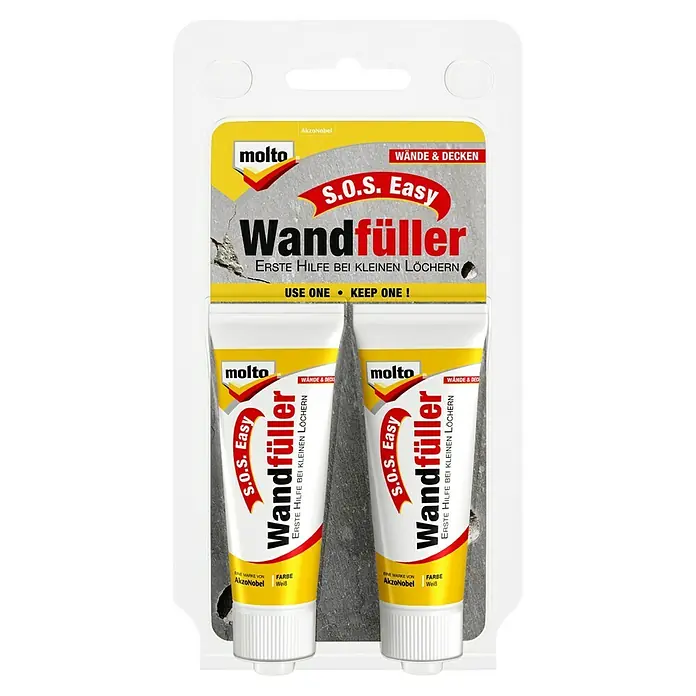 Molto Wandfüller S.O.S. Easy - 40 ml, Weiß - Wandfüller S.O.S. Easy von Molto: Erste Hilfe bei kleinen Löchern in Wänden und Decken. Praktisches 2er-Pack für schnelle Reparaturen im Haushalt.