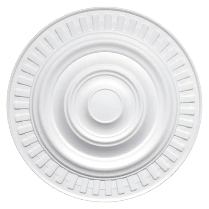 Rosette Gabi - Durchmesser: 37 cm, Polystyrol, Modern, Weiß - Weiße, runde Deckenrosette mit konzentrischen Kreisen und dekorativen Elementen. Schlichtes, elegantes Design für die Raumgestaltung.