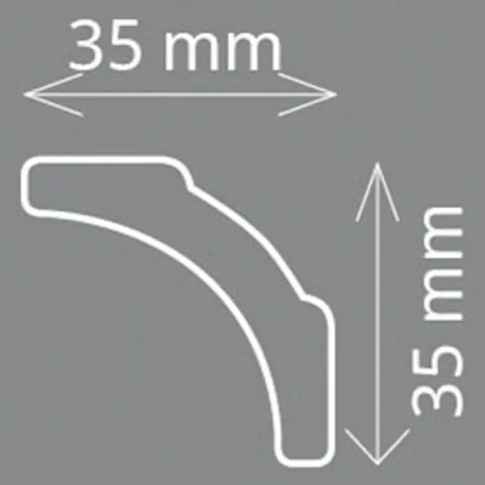 Zierprofil Modern A 5 - 200 x 3,5 x 3,5 cm, Extrudiertes Polystyrol (XPS) - Abbildung des Profils einer Zierleiste mit den Maßen 35 mm x 35 mm.