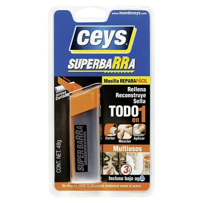 Ceys Masilla epoxi Superbarra - Blanco, 48 g - Barra de masilla reparadora CEYS Superbarra que se utiliza para rellenar, reconstruir y sellar, permitiendo una fácil aplicación.