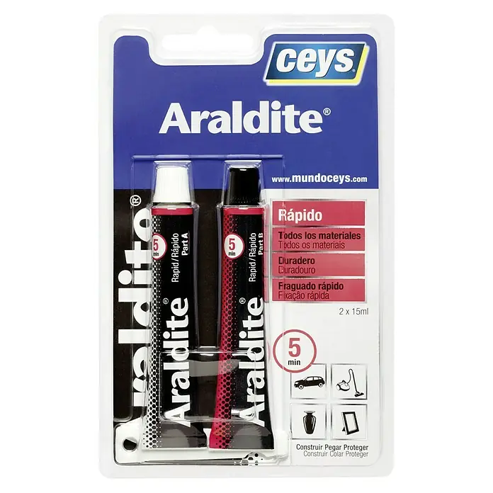Ceys Adhesivo de resina epoxi de 2 componentes Rápido Araldite - 15 ml, Amarillo - Adhesivo Araldite Rapid: Un adhesivo de dos componentes para una unión rápida y duradera de diversos materiales en el hogar.