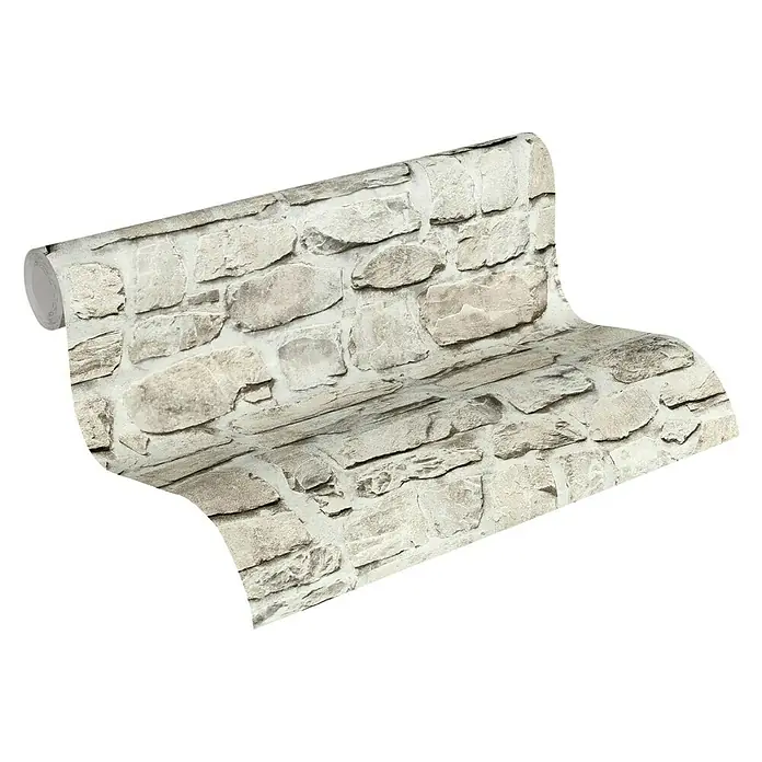 A.S. Création Il Decoro Vliestapete Steine - Beige/Grau, Steinoptik, 10,05 x 0,53 m - Gerollte Tapete mit Steinmuster. Die Tapete imitiert eine graue Steinwand und verleiht jedem Raum einen rustikalen Charme.