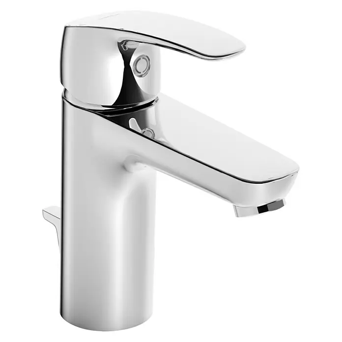 Hansa Pinto Waschtischarmatur XL - Mit Zugstange, Chrom, Glänzend - Nahaufnahme eines glänzenden, verchromten Waschbeckenhahns mit einem eleganten, modernen Design.
