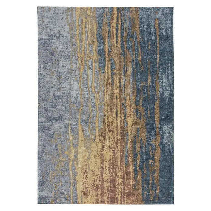 Kayoom Flachgewebeteppich Blaze - Beige/Blau, 170 x 115 cm, 74 % Polyester - Teppich mit abstraktem Design in Grau-, Gold- und Blautönen. Dekorativer Teppich für ein stilvolles Zuhause mit Farbverlaufsmuster.