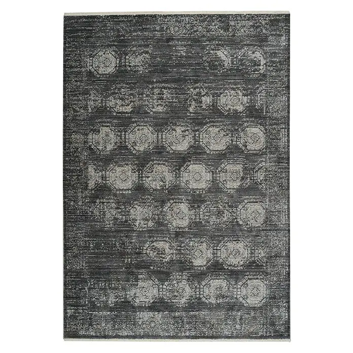Kayoom Kurzflorteppich Baroque I - Anthrazit, 290 x 200 cm, 100 % Polyester - Eleganter grauer Teppich mit einem stilvollen Muster aus Kreisen. Ideal für moderne Wohnräume und verleiht jedem Zimmer eine besondere Note.