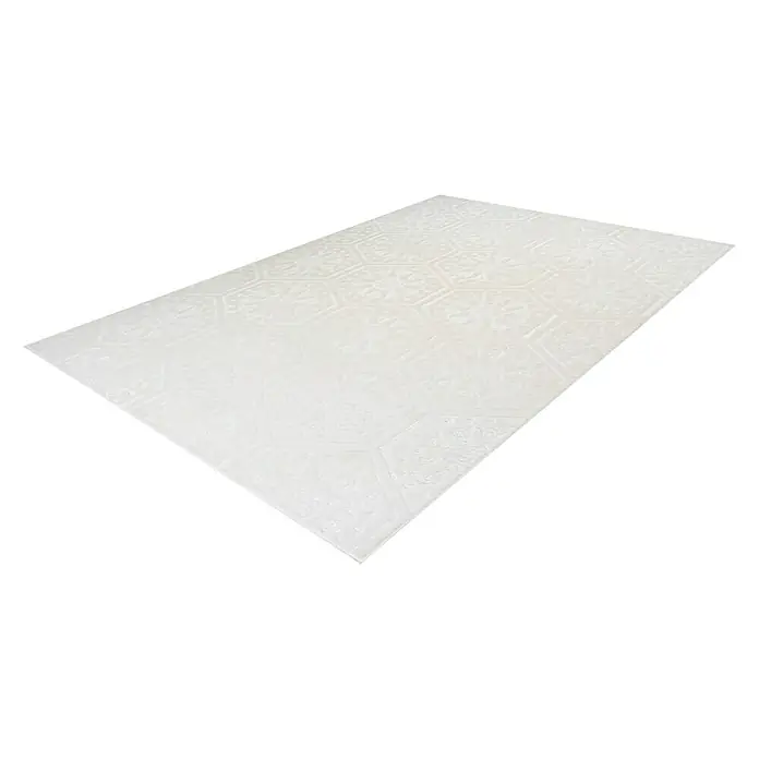 Kayoom Kurzflorteppich Monroe II - Weiß, 230 x 160 cm, 100 % Polyester - Helle, rechteckige Badematte mit einem dezenten, geprägten Muster, ideal für jedes Badezimmer. Die rutschfeste Unterseite sorgt für Sicherheit.