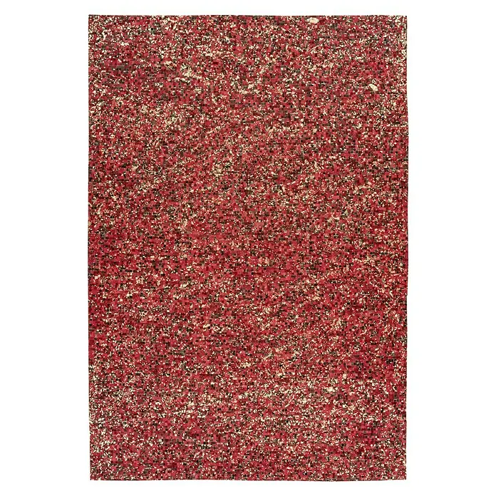 Kayoom Lederteppich Finish - Rot, 230 x 160 cm, 100 % Leder - Rote und gemischte Farbfelder erzeugen einen visuellen Teppich, der Texturen und Muster nahtlos verschmelzen lässt.