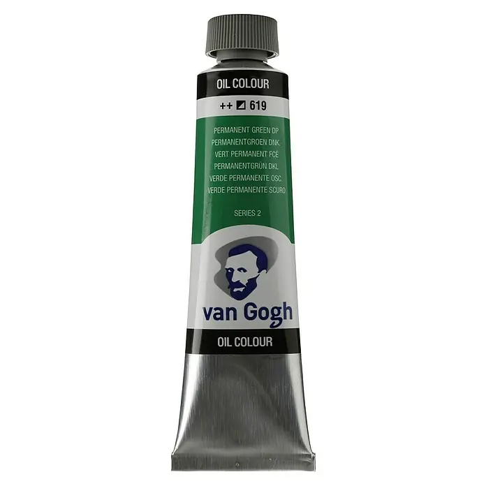 Talens Van Gogh Pintura al óleo - Verde permanente oscuro, 40 ml, Tubo - Tubo de color al óleo Van Gogh, Verde Permanente DP, Serie 2, para artistas y aficionados, con alta brillantez de color y resistencia a la luz.