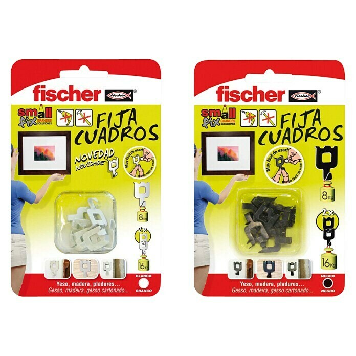 Fischer Ganchos para cuadros sin herramientas (Capacidad de carga: 8 kg, 8 uds., Blanco)