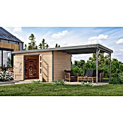 Karibu Gartenhaus Pluto 7 A (Außenmaß inkl. Dachüberstand (B x T): 692,5 x 273 cm, Holz, Naturbelassen/Grau) | BAUHAUS