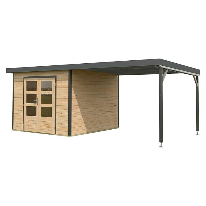 Karibu Gartenhaus Pluto 6 A (Außenmaß inkl. Dachüberstand (B x T): 595,5 x 292,4 cm, Fichte/ Metall, Naturbelassen/ Anthrazit) | BAUHAUS