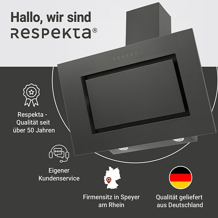 Respekta Campana decorativa Blacksteel Ne (Ancho: 90 cm, Máx. Potencia del ventilador en modo extracción: 502,6 m³/h, Negro metalizado) | BAUHAUS