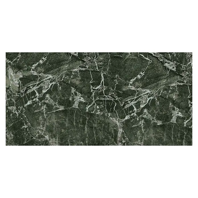 Atlas Concorde Solution Marble Vison Feinsteinzeugfliese Verde Bosco - 60 x 120 cm, Grün, Glänzend - Dunkelgrüner Marmor mit weißen Adern. Elegantes Material für Bodenbeläge und Wandverkleidungen mit natürlicher Textur und luxuriöser Optik.