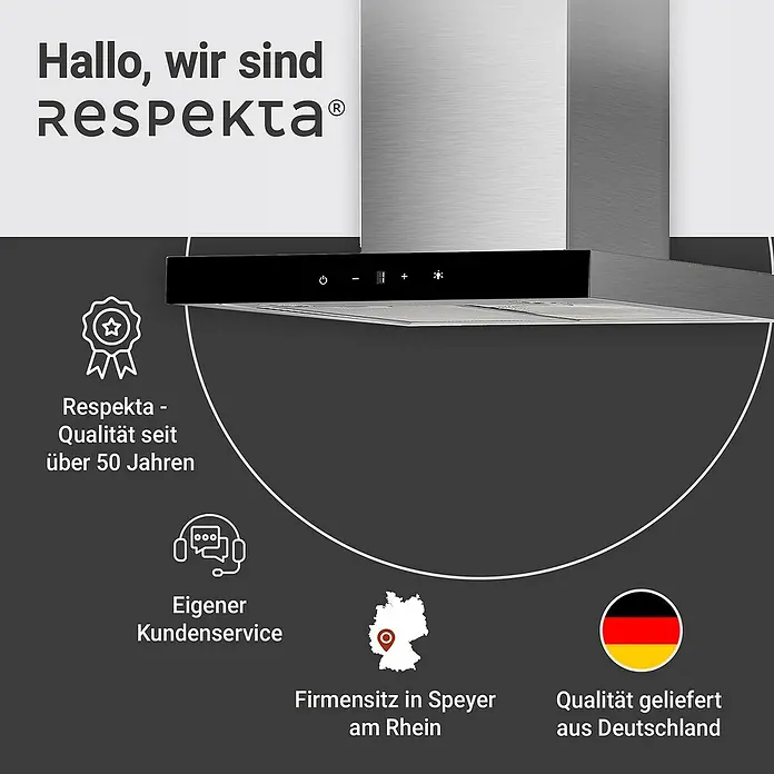 Respekta Blockhaube CH44160G-20 - Breite: 60 cm, Edelstahl - Respekta Dunstabzugshaube, ein Qualitätsprodukt seit über 50 Jahren, mit Kundenservice und Firmensitz in Speyer am Rhein.