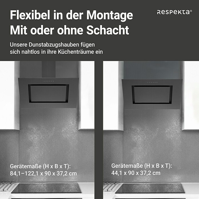Respekta Campana decorativa Blacksteel Ne (Ancho: 90 cm, Máx. Potencia del ventilador en modo extracción: 502,6 m³/h, Negro metalizado) | BAUHAUS