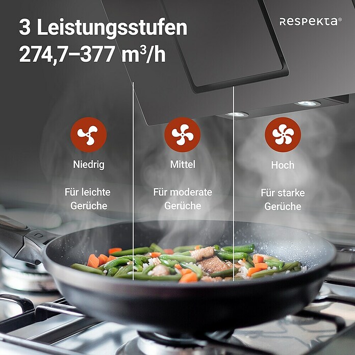 Respekta Schräghaube Svea (Breite: 89,8 cm, Max. Gebläseleistung Abluftbetrieb: 377 m³/h, Schwarz) | BAUHAUS