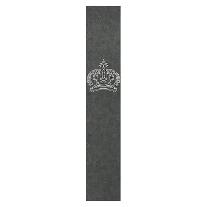 Glööckler Pompöös Provence Vliestapete Panel Krone - Schwarz, Metalloptik, 3 x 0,53 m - Elegantes dunkles Wandbild mit einer detaillierten, silbernen Krone in der Mitte, ideal für stilvolle Dekoration.