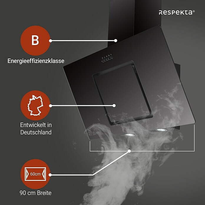 Respekta Campana decorativa Sve (Ancho: 89,8 cm, Máx. Potencia del ventilador en modo extracción: 377 m³/h, Negro) | BAUHAUS