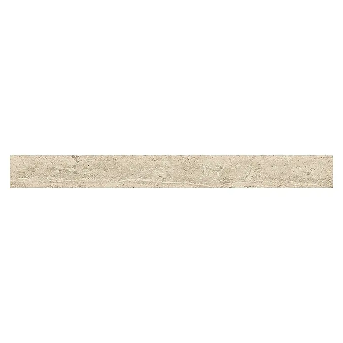 Atlas Concorde Solution Sockelfliese Bianco Romano - 7,2 x 60 cm, Weiß, Matt - Rechteckige, hellbeige Fliese in Steinoptik mit strukturierter Oberfläche.