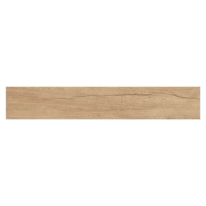 Atlas Concorde Solution Fable Feinsteinzeugfliese Honey - 20 x 120 cm, Hellbraun, Matt - Detailaufnahme einer hellbraunen Holzfliese mit feiner Maserung für den Innenbereich. Perfekt für ein warmes und natürliches Ambiente.