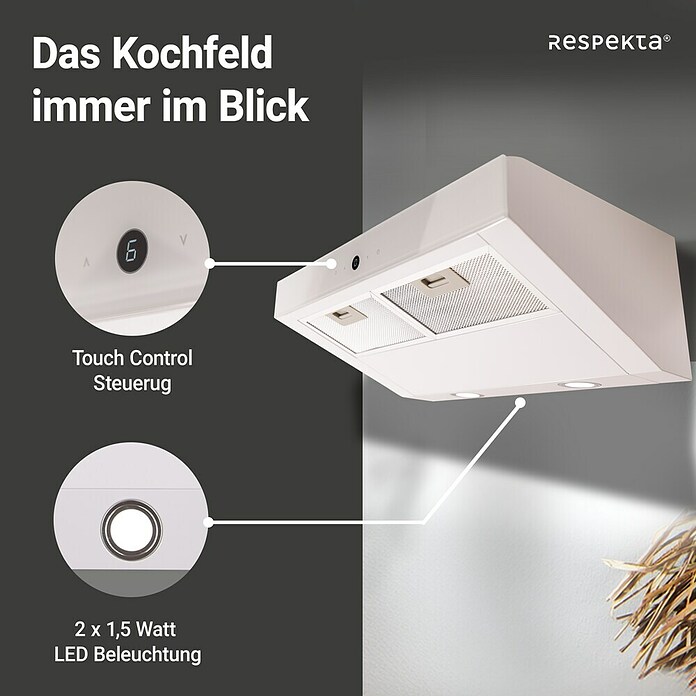 Respekta Unterbauhaube Sanja (Breite: 59,8 cm, Max. Gebläseleistung Abluftbetrieb: 406 m³/h, Weiß) | BAUHAUS