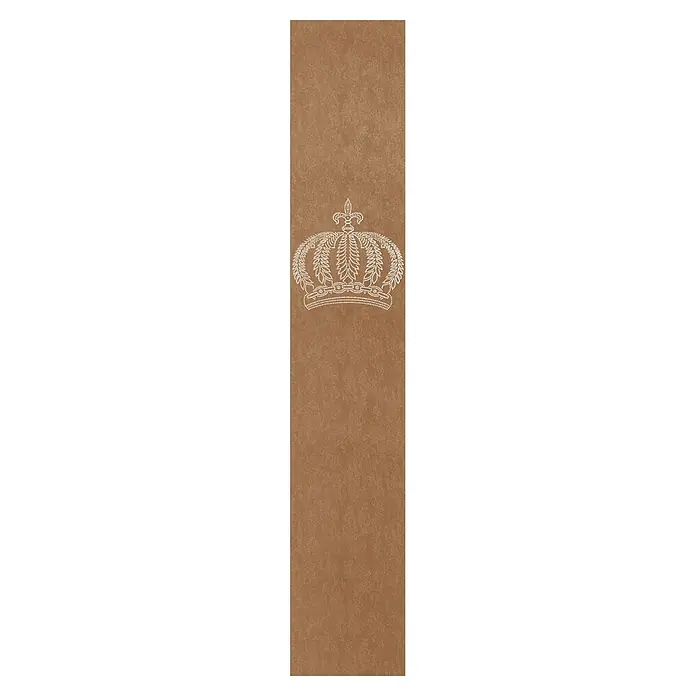 Glööckler Pompöös Provence Vliestapete Panel Krone - Kupfer, Metalloptik, 3 x 0,53 m - Elegante Stoffbahn in Braun mit einer stilvollen, weißen Krone, ideal zur Dekoration von Wohnräumen oder zur Verwendung in DIY-Projekten.