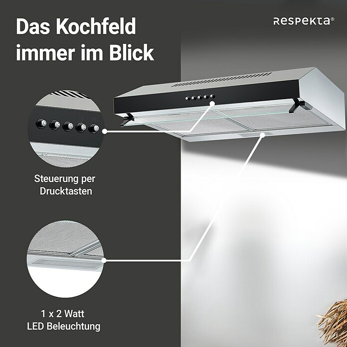 Respekta Unterbauhaube Lili (Breite: 60 cm, Max. Gebläseleistung Abluftbetrieb: 200,9 m³/h, Edelstahl) | BAUHAUS