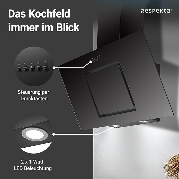 Respekta Campana decorativa Sve (Ancho: 89,8 cm, Máx. Potencia del ventilador en modo extracción: 377 m³/h, Negro) | BAUHAUS