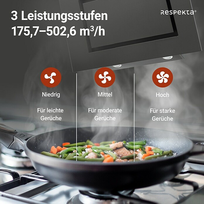 Respekta Campana decorativa Blacksteel Ne (Ancho: 90 cm, Máx. Potencia del ventilador en modo extracción: 502,6 m³/h, Negro metalizado) | BAUHAUS