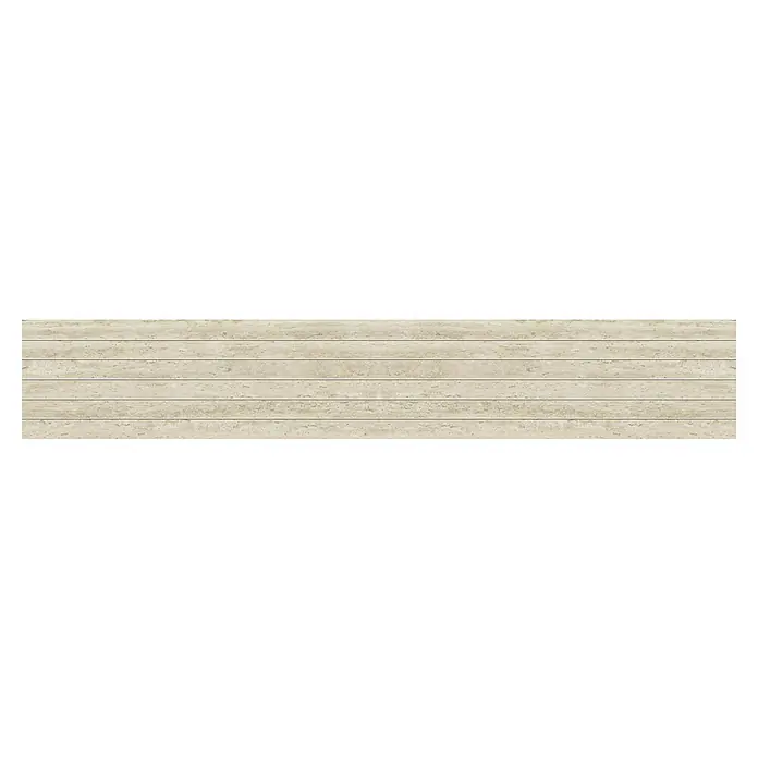 Atlas Concorde Solution Mosaikfliese Pompei Bianco Romano - Weiß, Matt - Beige, horizontal genutete Steinverkleidungsplatten mit subtiler Maserung.