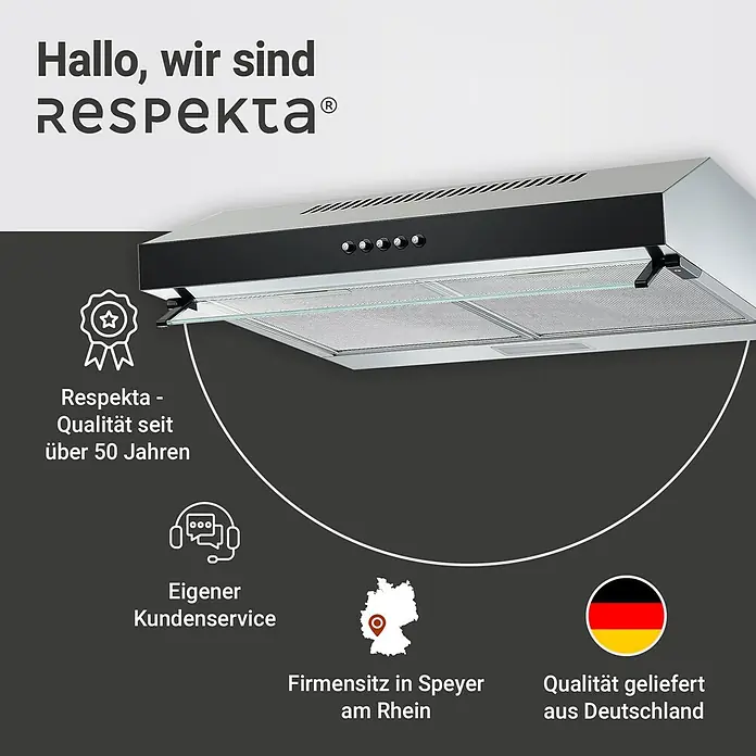 Respekta Unterbauhaube Lili - Breite: 60 cm, Max. Gebläseleistung Abluftbetrieb: 200,9 m³/h, Edelstahl - Respekta Dunstabzugshaube: Seit über 50 Jahren Qualität, mit Kundenservice & Firmensitz in Speyer, geliefert aus Deutschland.