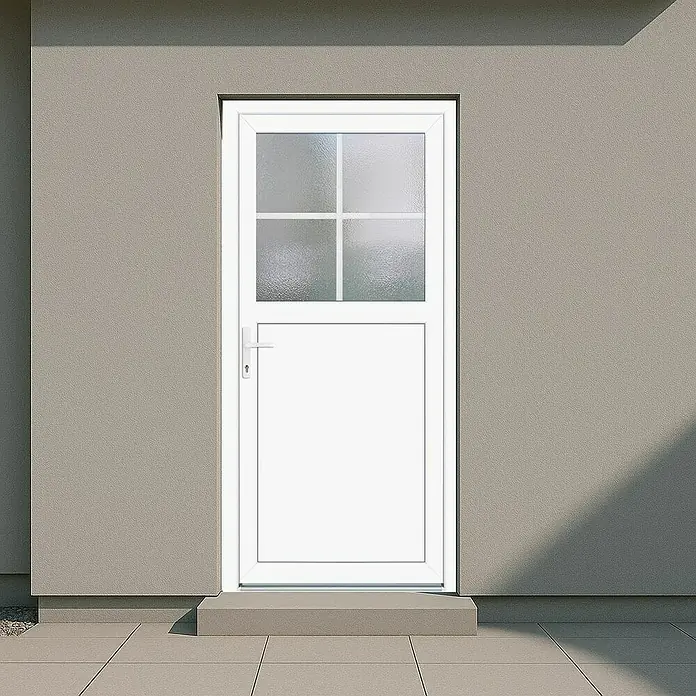 Nebeneingangstür K 502 - 98 x 198 cm, DIN Anschlag: Links, Weiß - Die weiße Haustür mit Glaseinsatz wirkt einladend. Ideal für mehr Licht im Haus.
