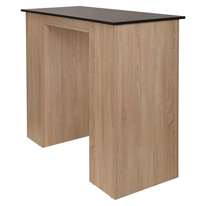 Respekta Merle Bartisch - L x B x H: 67 x 138 x 108 cm, Schwarz Matt - Ein moderner Stehtisch mit einer schwarzen Tischplatte und einem hellen Holzgestell für stilvolle Arbeitsbereiche.