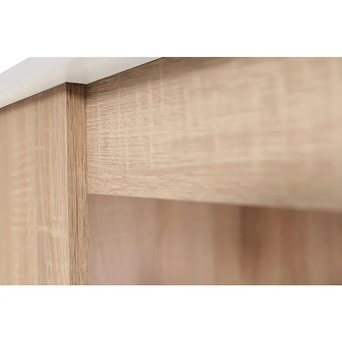 Respekta Merle Bartisch - L x B x H: 67 x 138 x 108 cm, Weiß Matt - Detailaufnahme eines Holzschranks mit weißer Oberseite, die die feine Holzstruktur und die Verarbeitung des Möbels hervorhebt.