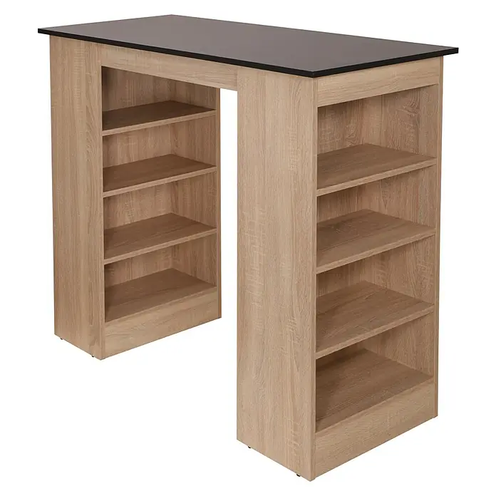Respekta Merle Bartisch - L x B x H: 67 x 138 x 108 cm, Schwarz Matt - Dieser Stehtisch verfügt über ein minimalistisches Design mit integrierten Regalen, ideal für kleine Küchen oder Essbereiche.