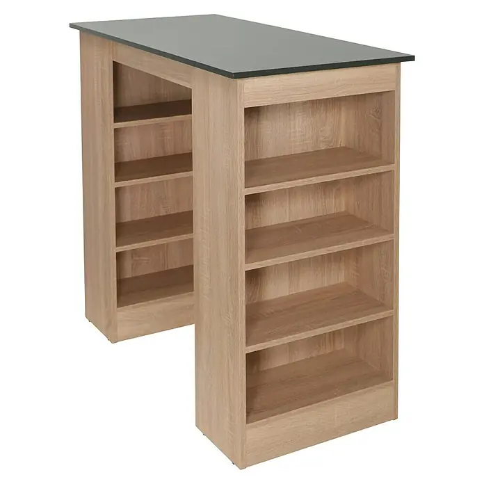Respekta Merle Bartisch - L x B x H: 67 x 138 x 108 cm, Grau Matt - Ein heller Bücherregal-Tisch mit grauer Tischplatte bietet stilvollen Stauraum. Perfekt für Küche oder Wohnbereich, ein echter Hingucker.
