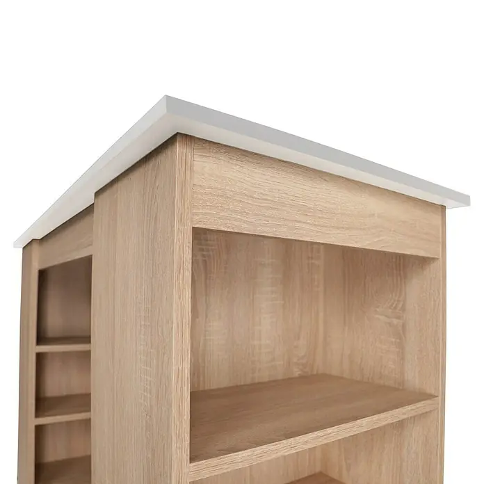 Respekta Merle Bartisch - L x B x H: 67 x 138 x 108 cm, Weiß Matt - Detailansicht eines hellen Holzregals mit weißen Akzenten, das eine moderne und stilvolle Aufbewahrungslösung bietet.