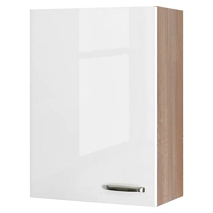 Flex-Well Valero Küchen-Hängeschrank - 32 x 60 x 89 cm, Weiß - Abbildung eines modernen Hängeschranks mit weißer Front und Holzkorpus, ideal für eine stilvolle Kücheneinrichtung.