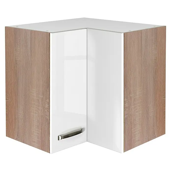 Flex-Well Valero Eck-Hängeschrank - 32 x 60 x 54,8 cm, Weiß - Eckschrank in Holzoptik mit weißen Türen und einem modernen Griff für eine stilvolle Küchengestaltung.