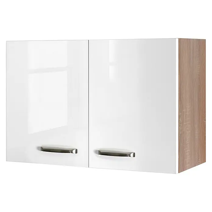 Flex-Well Valero Küchen-Hängeschrank - 32 x 80 x 54,8 cm, Weiß - Elegantes Wandpaneel mit hochglänzenden, weißen Fronten und Griffen in Silberoptik. Ideal für moderne Küchen und Badezimmer.