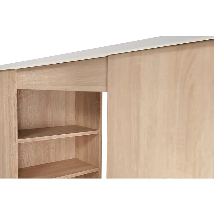 Respekta Merle Bartisch - L x B x H: 67 x 138 x 108 cm, Weiß Matt - Modernes Bücherregal mit Schiebetüren in Holzoptik und weißen Akzenten, ideal für stilvolle Aufbewahrung.