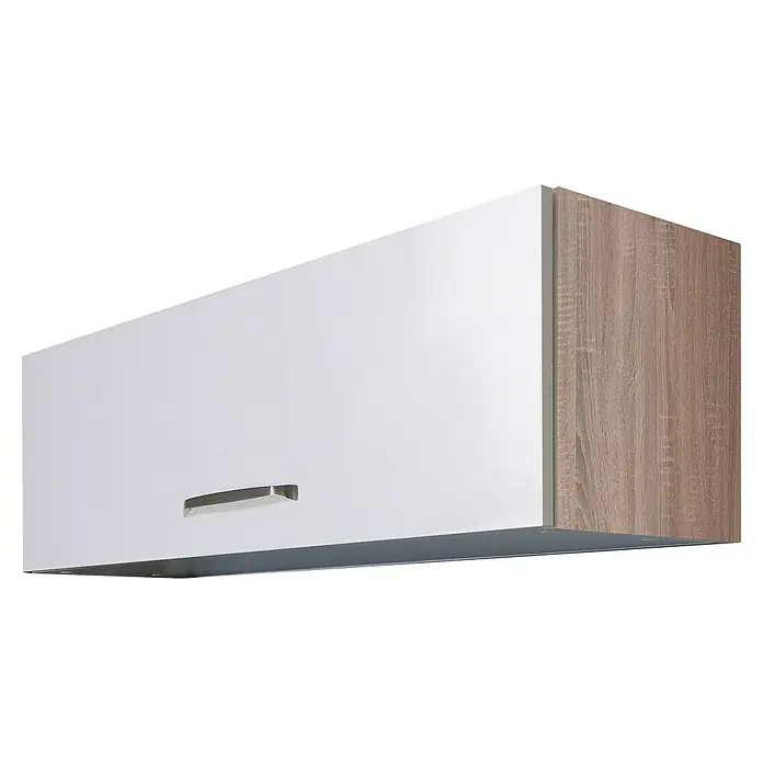 Flex-Well Valero Küchen-Hängeschrank - 32 x 100 x 32 cm, Weiß - Hängender Küchenschrank mit weißer Tür und hellbraunen Holzmaserungsseiten, elegante und platzsparende Küchenlösung.