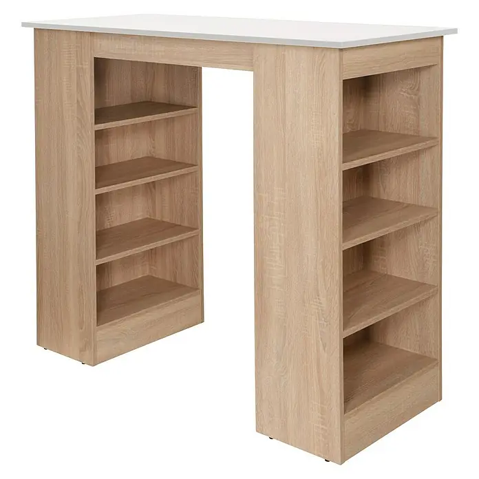 Respekta Merle Bartisch - L x B x H: 67 x 138 x 108 cm, Weiß Matt - Freistehender Bartisch mit praktischen Regalen, ideal für Küche oder Esszimmer, mit heller Holzoptik und weißer Tischplatte.