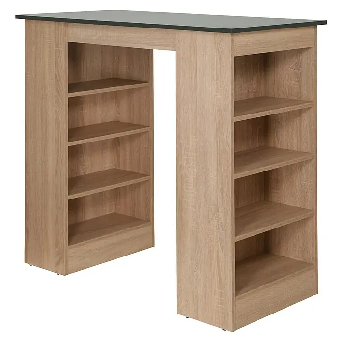 Respekta Merle Bartisch - L x B x H: 67 x 138 x 108 cm, Grau Matt - Ein Bartisch mit Holzoptik und schwarzen Akzenten. Der Tisch verfügt über integrierte Regale zur Aufbewahrung von Gegenständen.