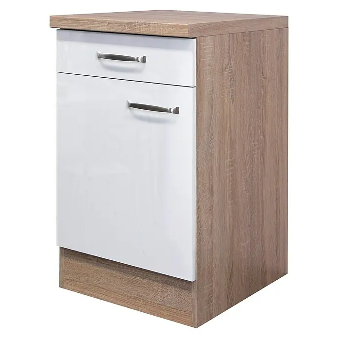 Flex-Well Valero Küchen-Unterschrank - 60 x 50 x 86 cm, Weiß - Dieser Unterschrank mit zwei Schubladen in Weiß und Holzoptik bietet praktischen Stauraum und ein modernes Design für Küche oder Bad.