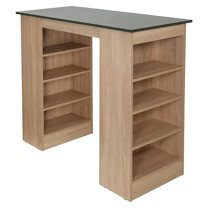 Respekta Merle Bartisch - L x B x H: 67 x 138 x 108 cm, Grau Matt - Ein stilvoller Küchentisch mit Regalen in Holzoptik, ideal für zusätzlichen Stauraum und als Bartisch. Perfekt für moderne Küchen.